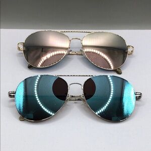 Sojos Aviator Empire Sunglasses Double Bridge Unisex Silver Gold Blue Rose Lens.